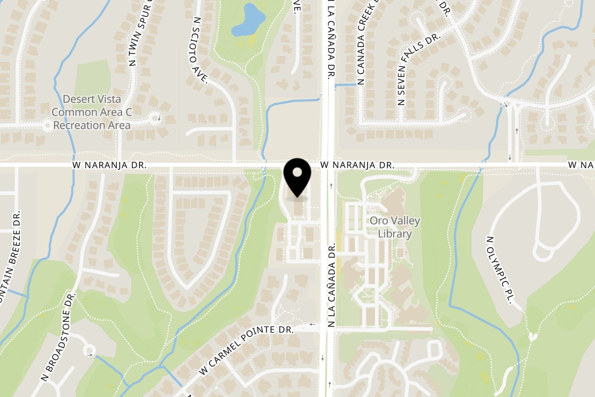 Map showing the location of OV Pizza and Pints on 11165 N La Cañada Dr in Oro Valley